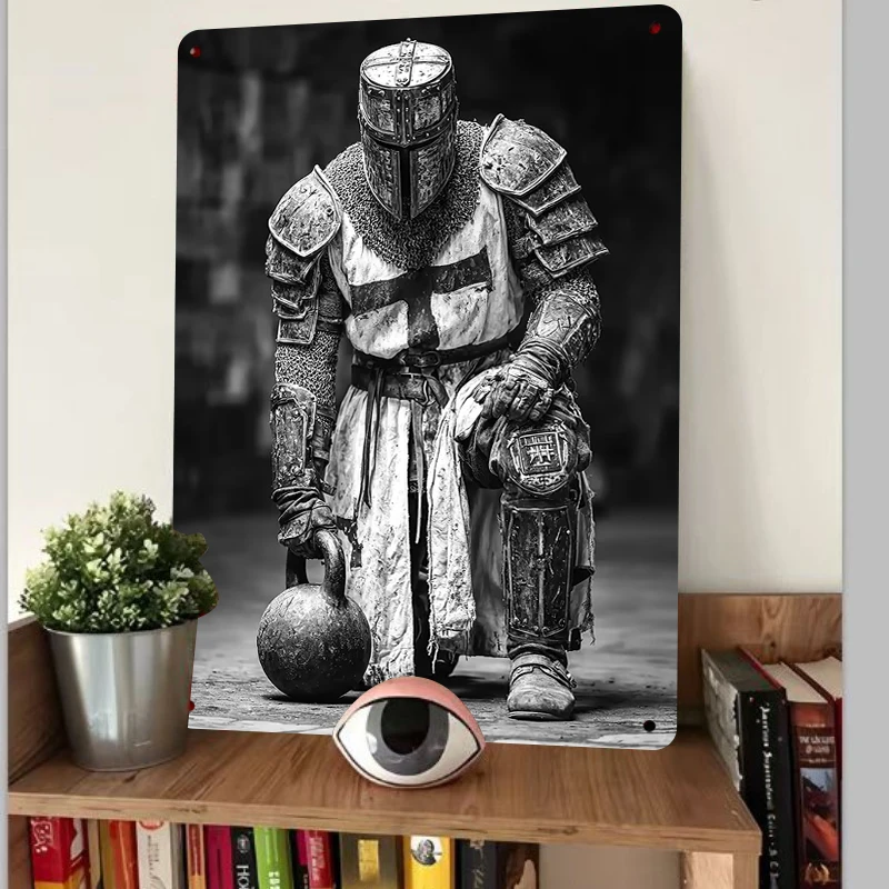 Vintage Medieval Knight Armor Gym Decorative Painting Metal Iron Wall Hanging for Home Gym