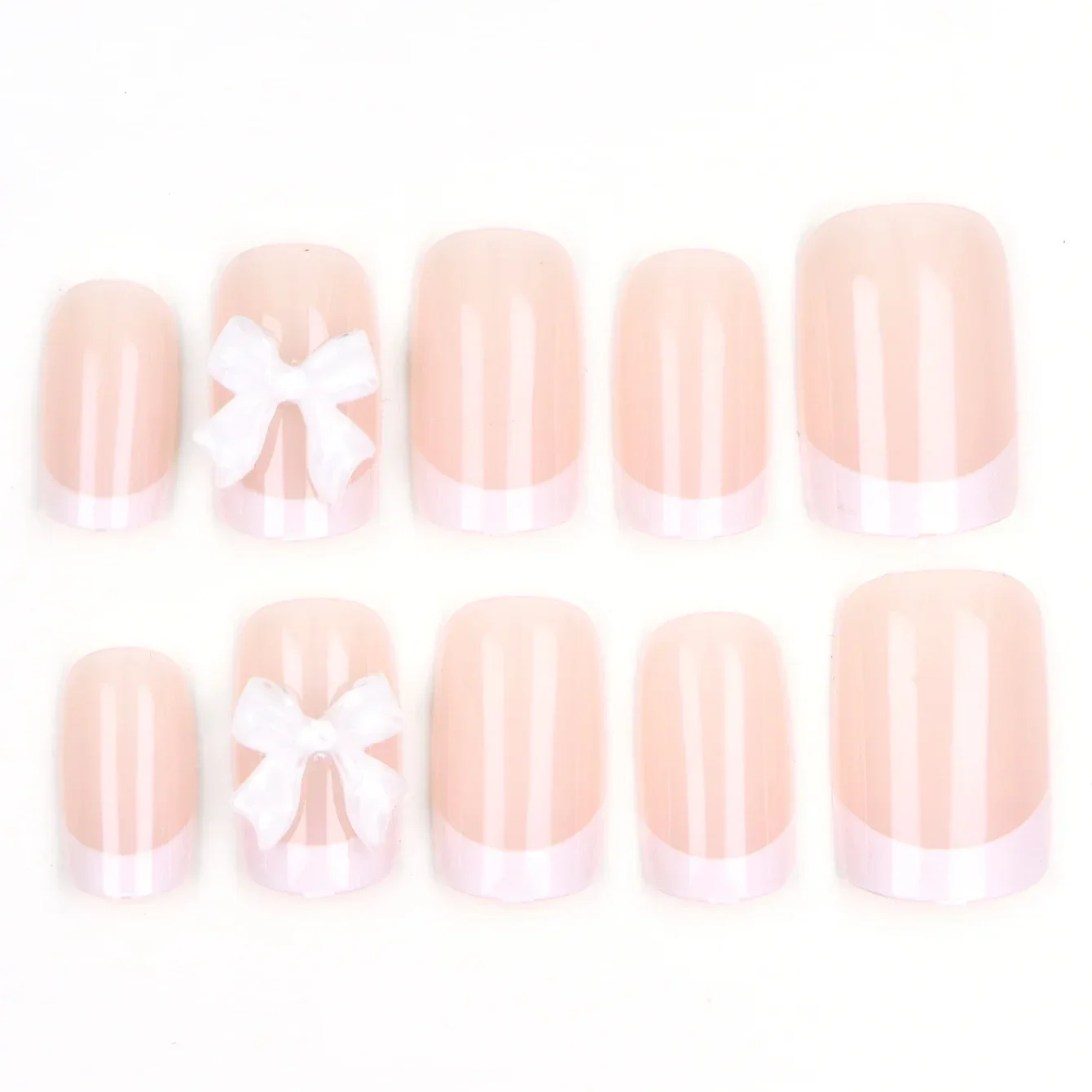 10 STKS Wit Kort Vierkant Met Witte Strik Op Nepnagels-Full Cover Fake Nail Set-1 st Nagelvijl & 1 Nagellijm Sticker Kit Nai