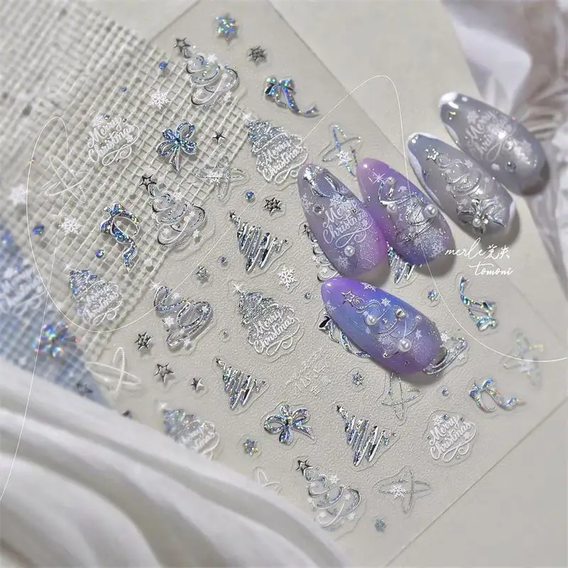 Cute Christmas Style Bow Star Christmas Tree Nail Art Stickers Girly Nail Art Print Embossed Stickers Women Nail Decoration Gift