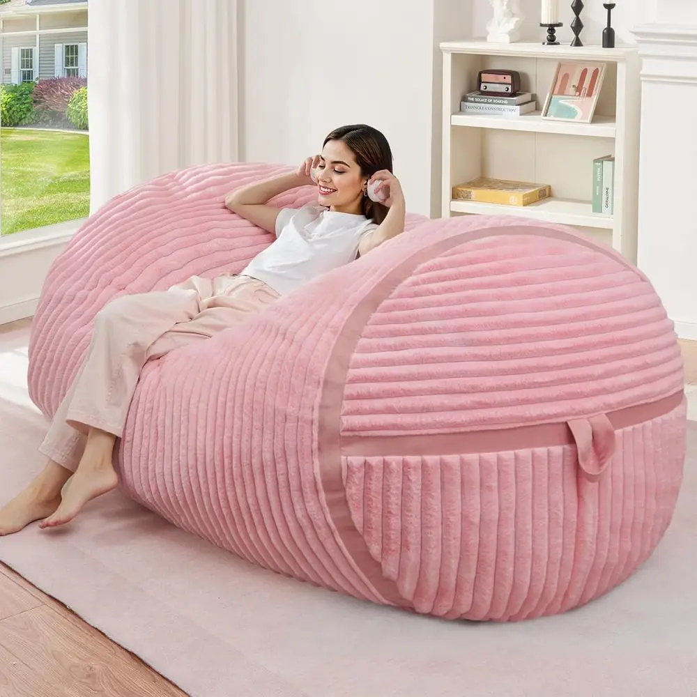 Large Memory Foam Filled Bean Bag Chair for Adults - Soft Cover, Ideal for Home, Office, and Gaming Rooms - Pink