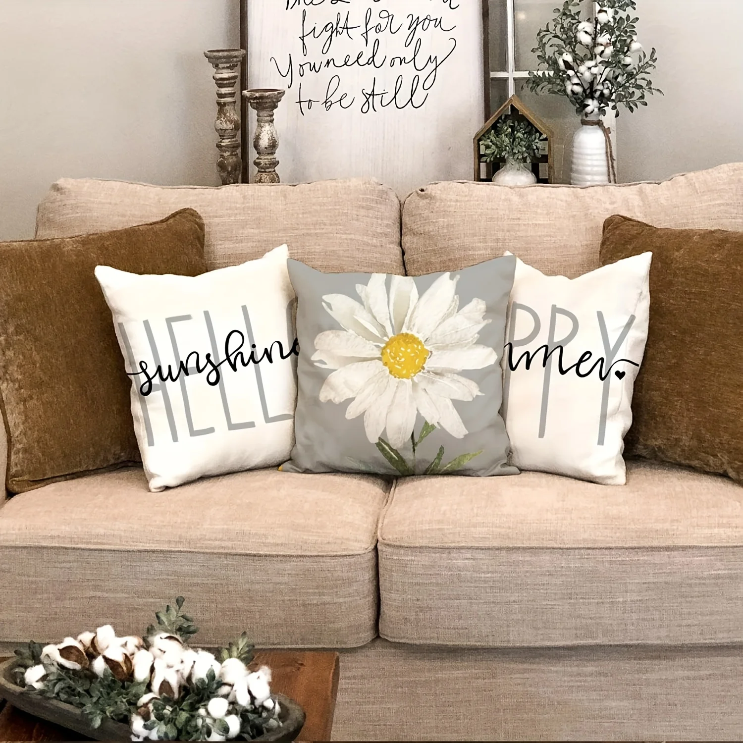 4pcs Summer Pillow Covers – Watercolor Daisy with 
