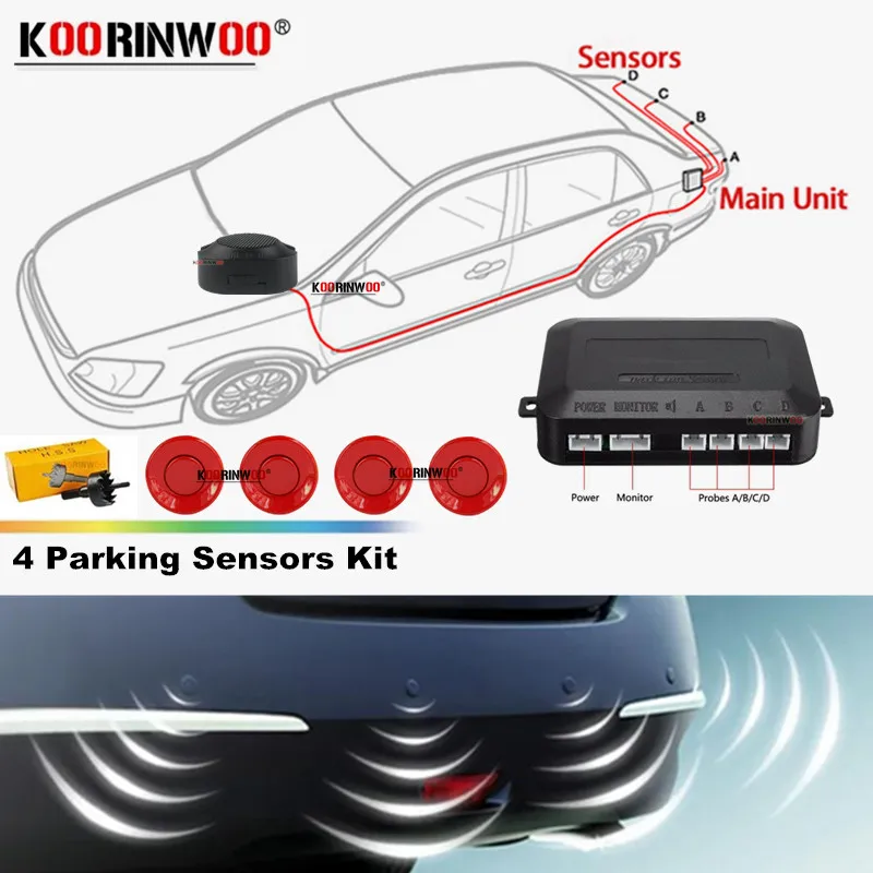 

Parking Sensors Kit 4 22mm Koorinwoo Buzzer Sound Alert Indicator Probe System 12V Reversing Backup Radars For Cars Parktronic