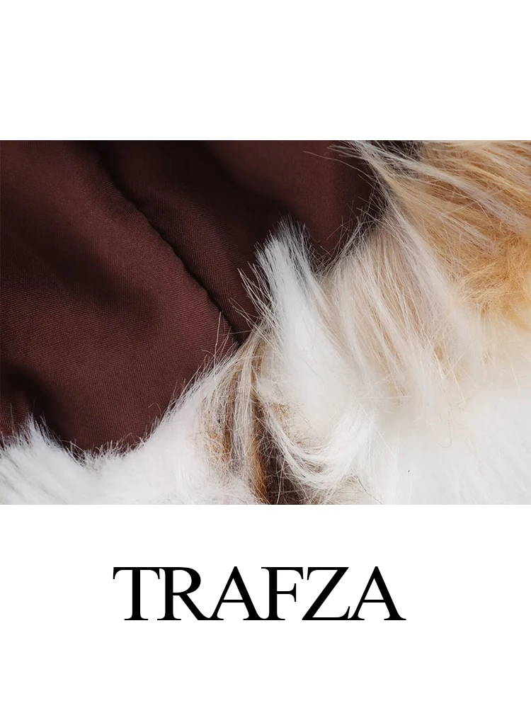 เสื้อโค้ทผู้หญิงแฟชั่นฤดูหนาว TRAFZA ปกเสื้อแบบปกเชิ้ต ขนเฟอร์เทียมลายเสือดาว ทรงหลวม สไตล์ลำลอง อุ่นสบาย แขนยาว