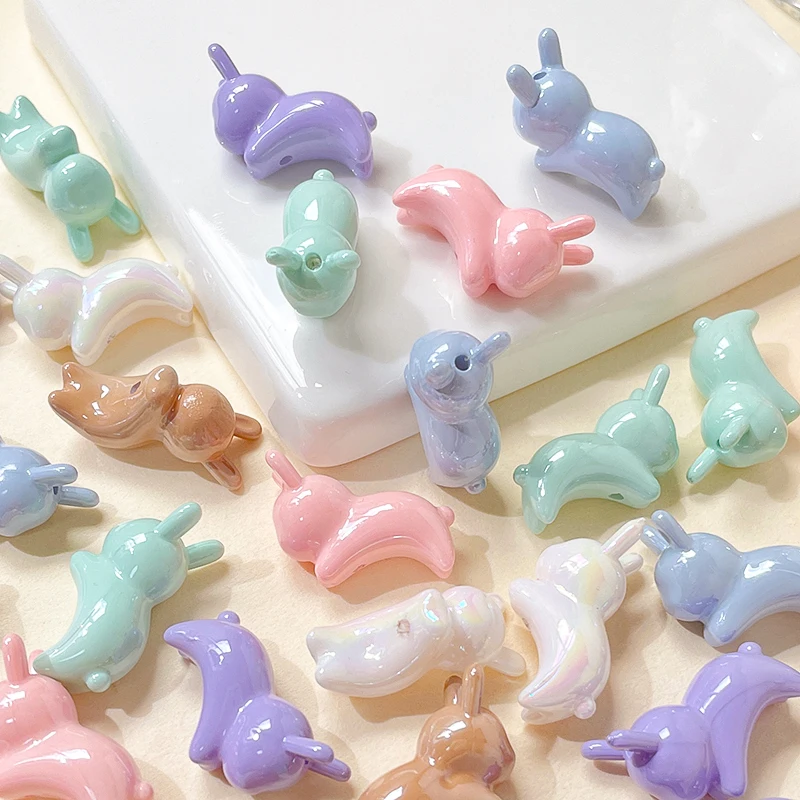 6pcs Cute Little Bunny Straight Beads Diy Handmade Bracelet Necklace Beaded Mobile Phone Chain Accessories