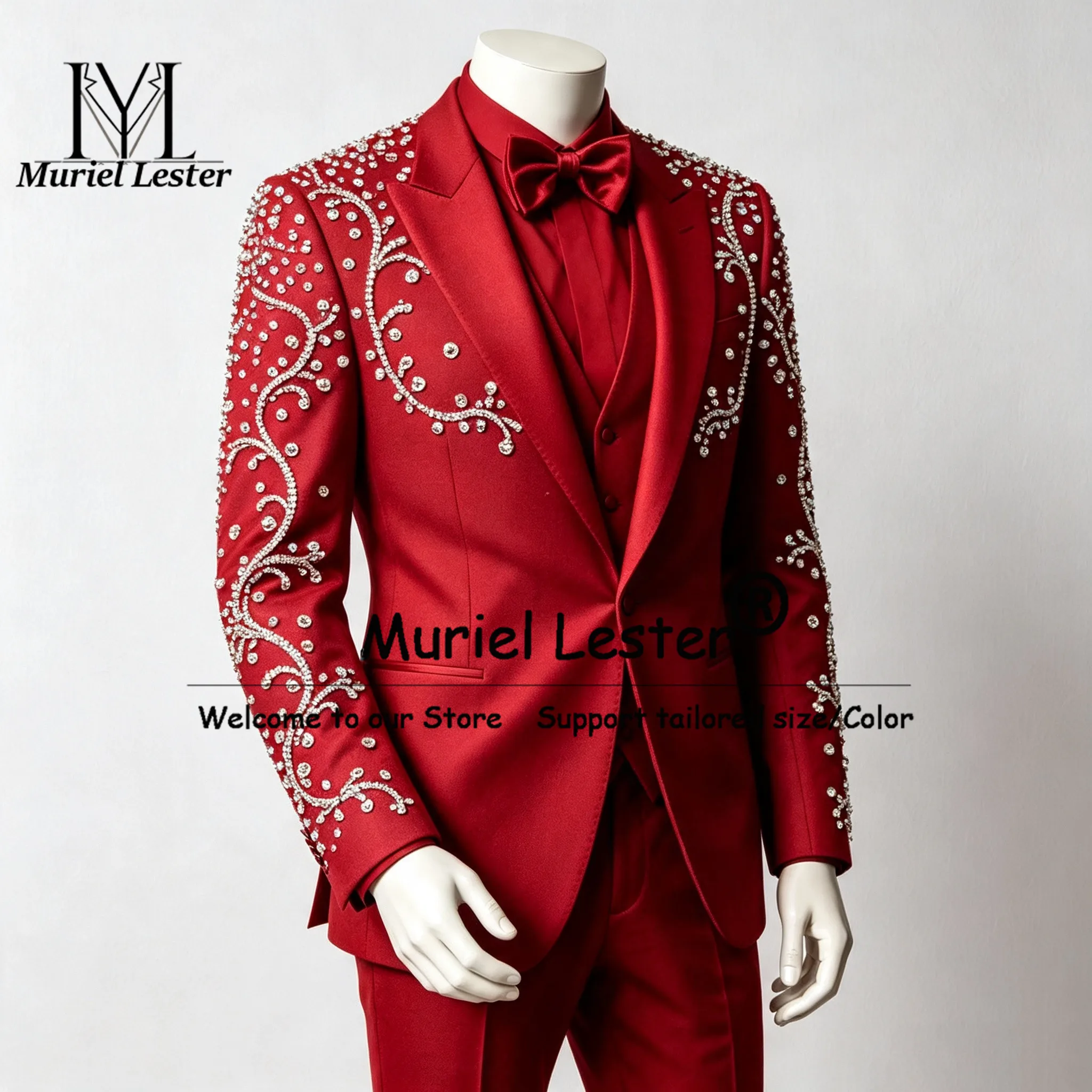 Mens Formal - ラグジュアリーダイヤモンドビーズスーツ メンズ スリムフィット シングルブレスト プロムブレザー カスタムメイド