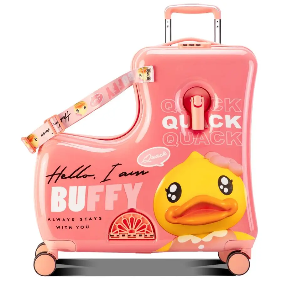 

Lightweight Ride on Luggage with Spinner Wheels amp Foldabe Design Pink Duck, 24 Aged 312 Toddler