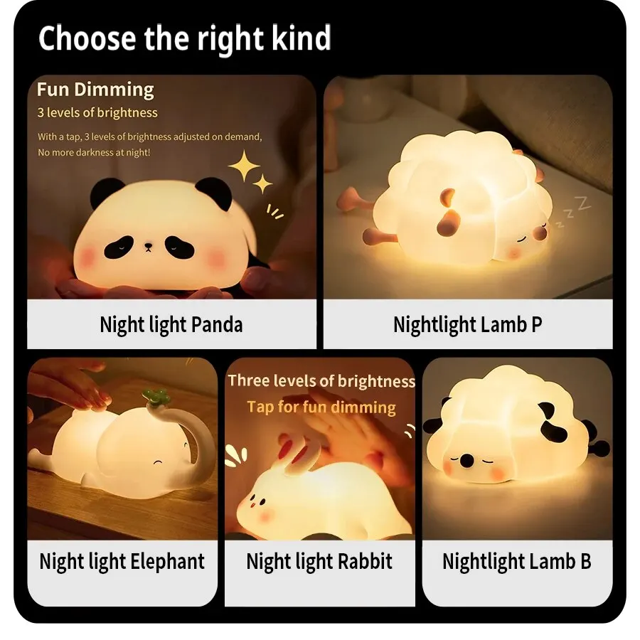 AliExpress Collection Cute LED Night Light Touch Sensor Cartoon Kid's Nightlights Silicone Child Holiday Christmas Gift Bedside