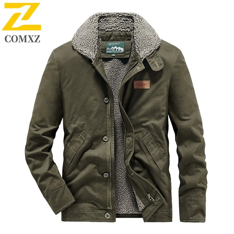 COMXZ الرجال الشتاء سترة في الهواء الطلق نمط رحلة التزلج الدافئة سميكة الثلوج مغامرة لامب جاكيت من الصوف رحلة التخييم يندبروف معطف