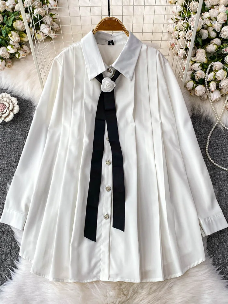 

Ele Belted Loose Fit Women's irt Spring Summer Slimming Sun Protection Long Sve Collar Mid-Length Korean Sle