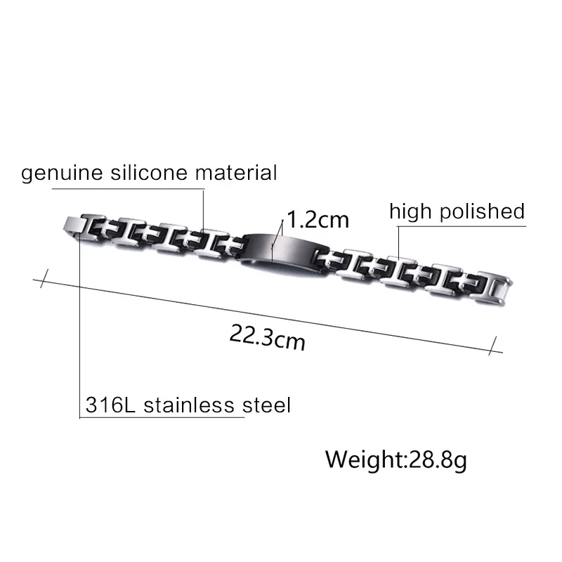 Vnox Black ID Bracelets for Men Stainless Steel Bangles Men Jewelry Arm Cuff Bracelet Men pulseira BR-143