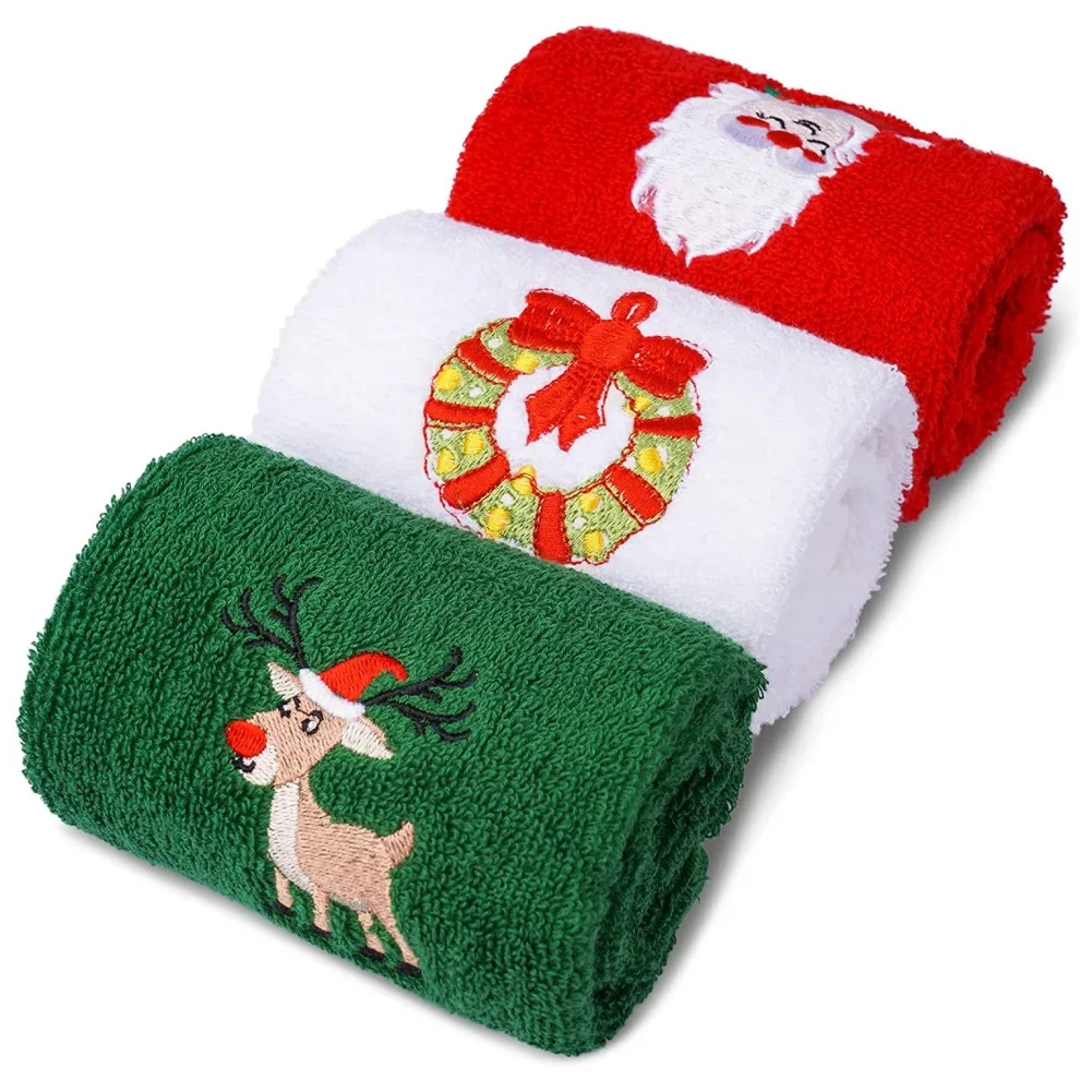 3pcs/set Christmas Kitchen Towels Claus Santa Snowman Decorative Gift Absorbent Hand Bath Towels Merry Christmas Hand Towels