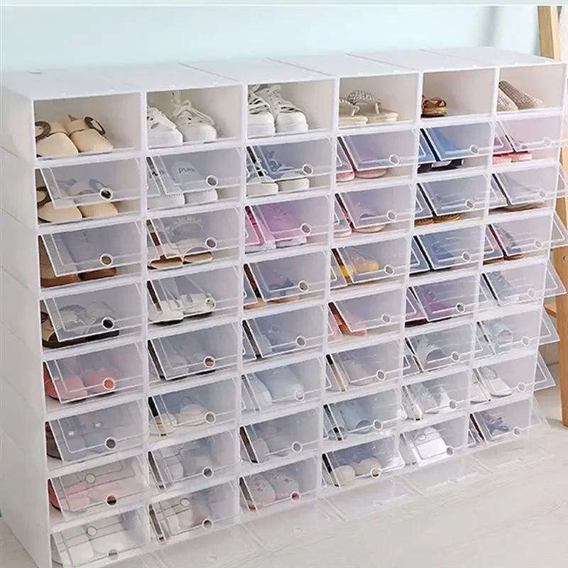 

6PCS Shoes Boxes Thickened Transparent Drawer Case Plastic Shoe Boxes Stackable Box Shoe Organizer Shoebox caja organizadora