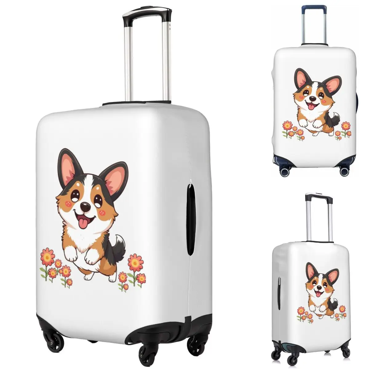 

Kawaii трехцветный корги в саду, защитный чехол для чемодана, эластичные защитные чехлы для дорожного багажа на 18-32 дюймов