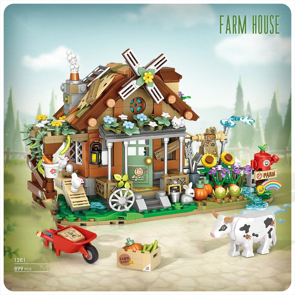 Creative City Street View Mini Block Farm Hut Mulino a vento Kit di costruzione Mattoni da costruzione Agricoltore Figure Casa Streetscape Giocattoli