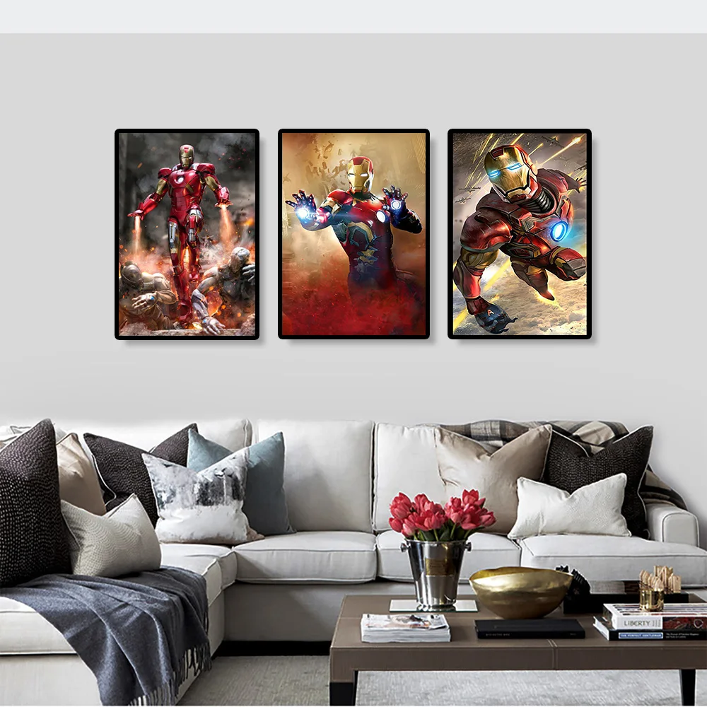 MINISO Marvel Superheroes Avengers Iron Man Characters Home Living Room Poster Kids Room Wall Mural Decorations Canvas HD Prints