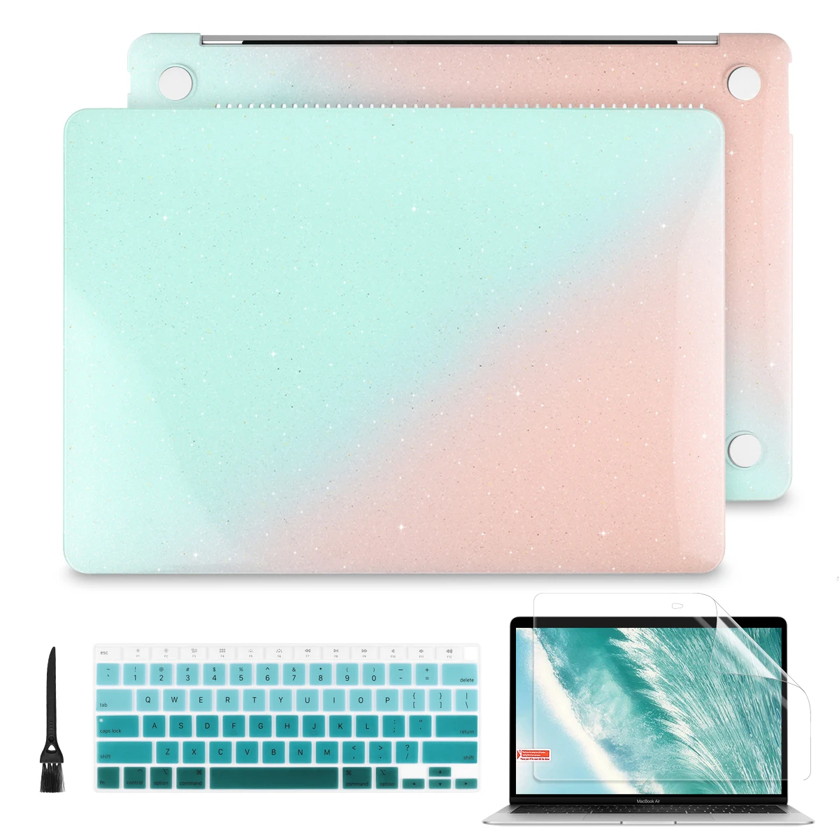 Gradient Pink Green Glitter Case For MacBook M1 M2 2022 Pro Air 13 Inch A2338 A2337 A2179 A2289 A2251 Plastic Case