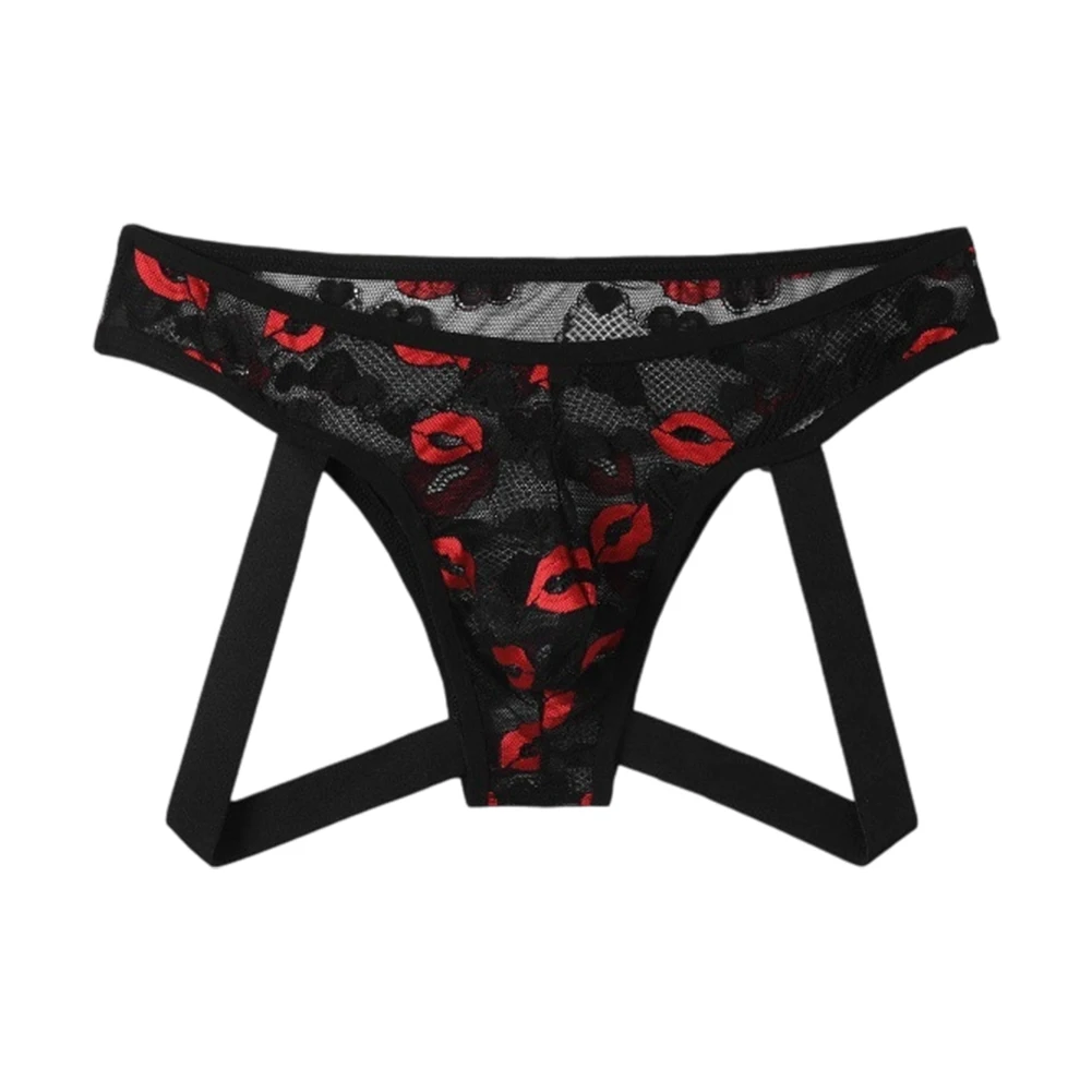 

Men Sexy Mesh Sheer Strap Bulge Pouch Briefs Low Rise Printed Underwear Panties Small Fresh Underwear