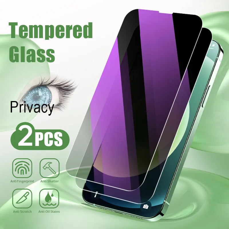 2Pcs Tempered Glass For iPhone 15 14 Plus 13 12 Mini 11 Pro Max XR XS Anti Blue Light Privacy Screen Protector protective film