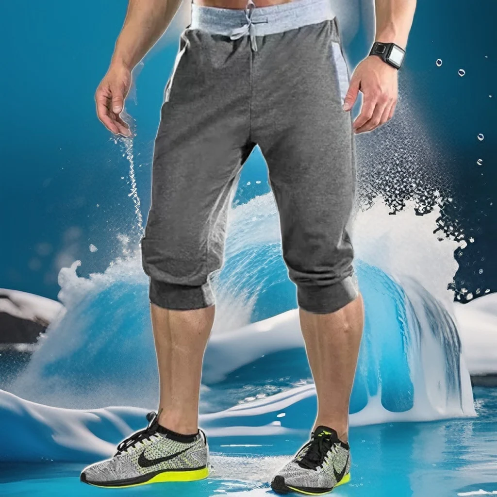2024 New Mens cross-border sports pants men's casual jogging shorts elastic fitness pants cropped pants M-3XL Men