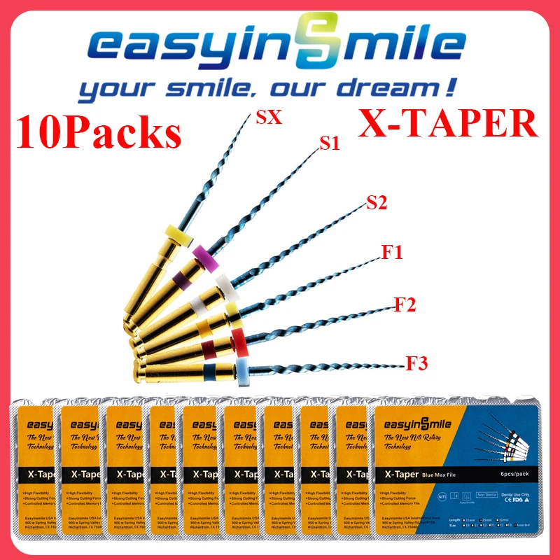 Easyinsmile 60 шт. (10 упаковок) стоматологические эндодонтические файлы X-Pro с синим конусом NITI, эндодонтические файлы, совместимые со всеми двигателями SX-F3 25 мм