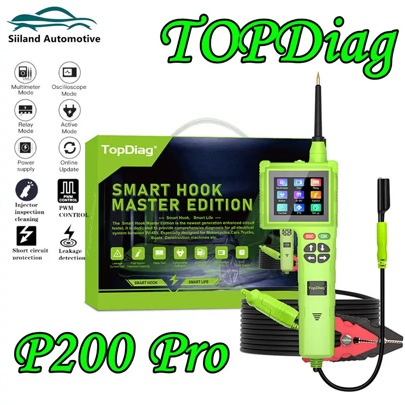 

TopDiag P200 Pro автомобильный тестер цепей 12 В/24 В комплект зондов силовой цепи автомобильное реле сопротивления напряжения тест работает 9 В-48 В