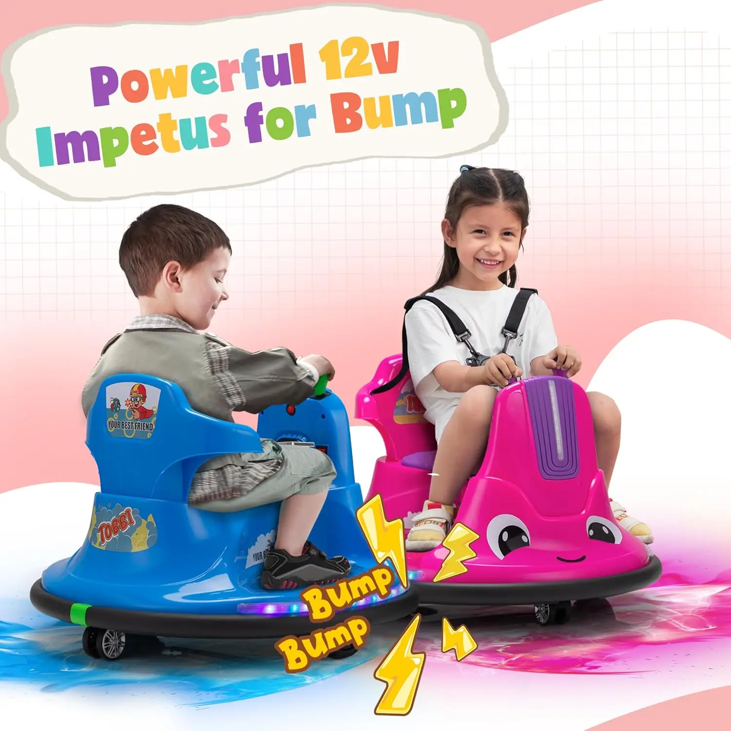 Toddlers Electric Ride-On Caracol Shape Bumper Car com controle remoto, brinquedo do bebê, adesivos engraçados DIY para crianças, rotação de 360 graus, 12V