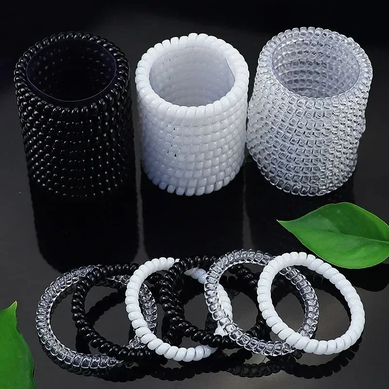 Black Elastic Spiral Hair Ring Ties Women Black Telephone Wire Cord Hair Rubber Bands Headwears Scrunchies Ponytail Holder