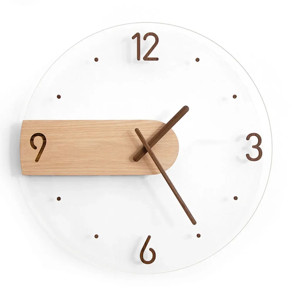 

Elegant Nordic Wall Clock Solid Wood Creative Silent Clock Acrylic Cover 12in Diameter Easy Installation Guide