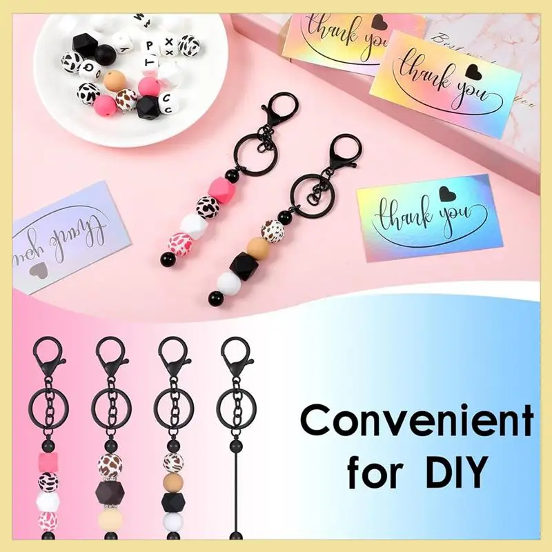 TTKK-60-delige kralen sleutelhanger hersluitbare tassen en dank u kaarten set DIY hanger projecten ambachtelijke sieraden dank u kaarten een Dura