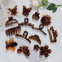 Vintage Transparent Hair Clip Claw Elegant Leopard Geometry Butterfly Flower Bow Ponytail Clips Haipin Accessories For Women