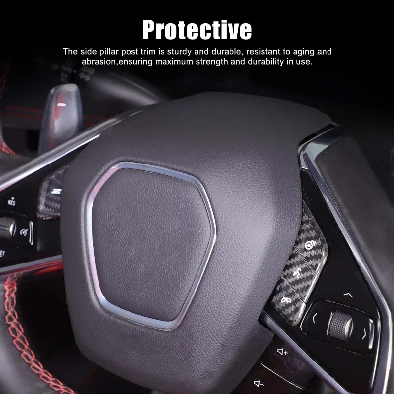 For Chevrolet Corvette C8 Stingray Z51 Z06 2020-2024 Real Carbon Fiber Car Steering Wheel Button Cover Interior Car Accessories