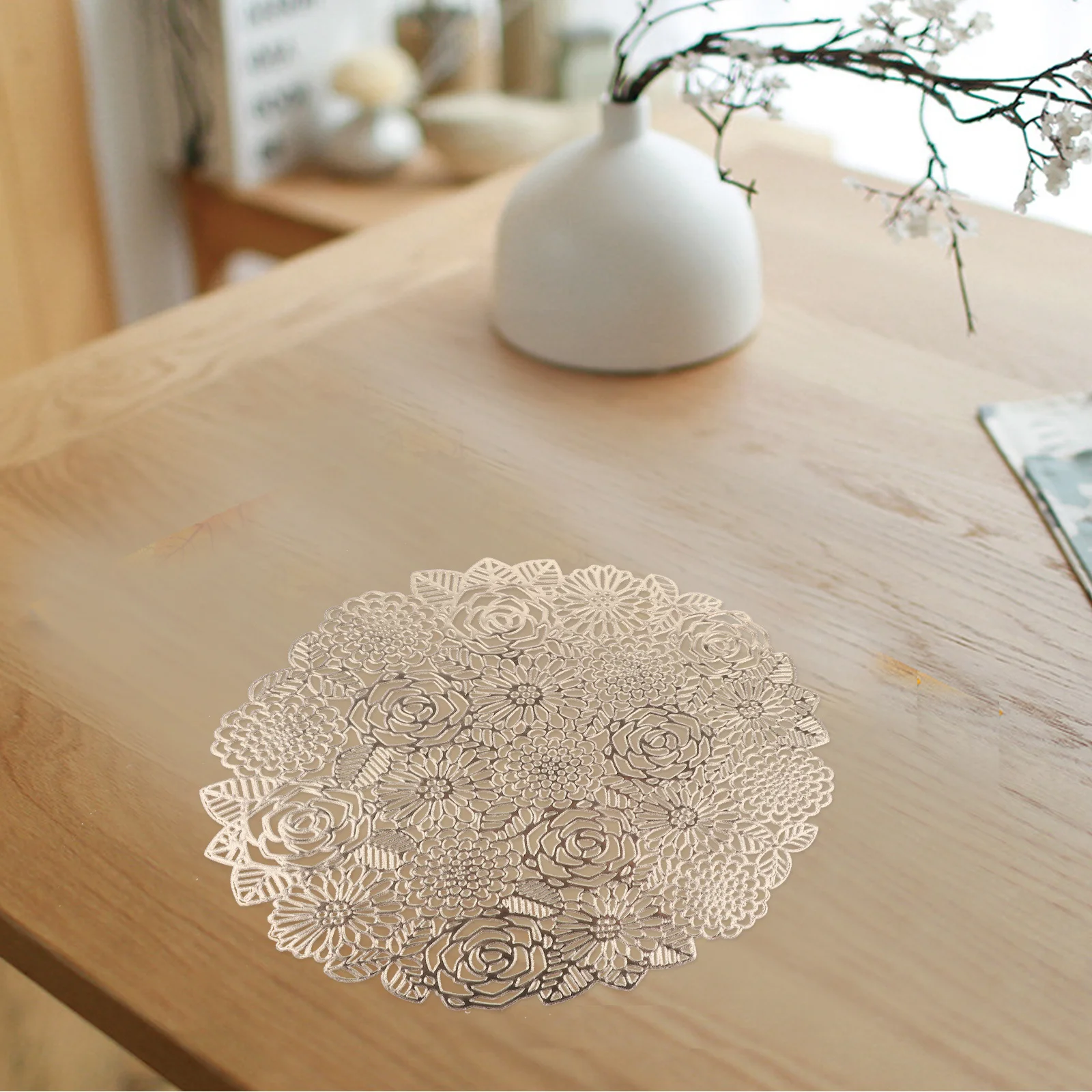 2 قطعة المفارش عشاء الوردي البلاستيكية جوفاء التدريجي النمط الأوروبي مقاومة للحرارة المضادة للانزلاق الجدول الحصير للمنزل فندق مقهى مطعم #5