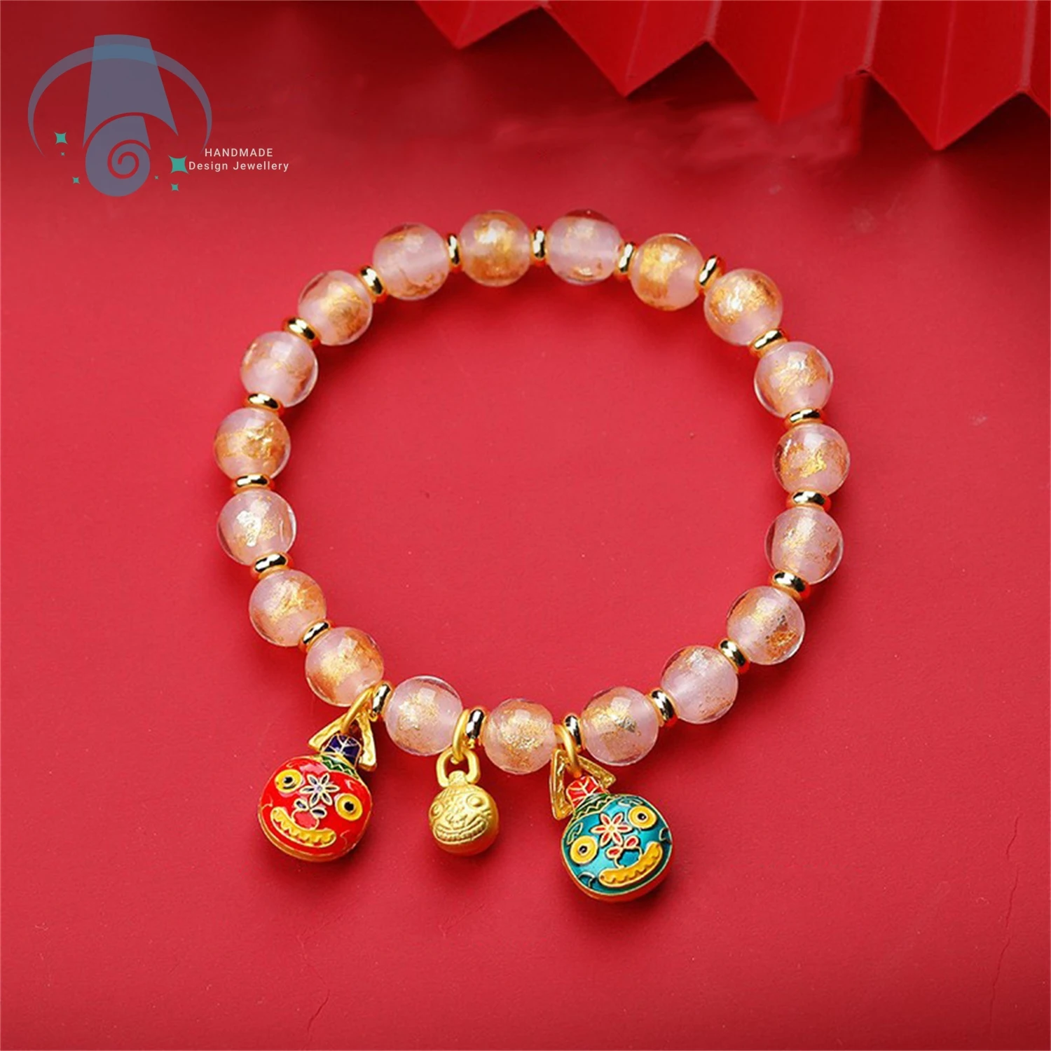 

Handcrafted Grey Scented Beaded Bracelet Gold Leaf Accents Adjustable Fragrant Jewelry for Women Men Minimalist Gift