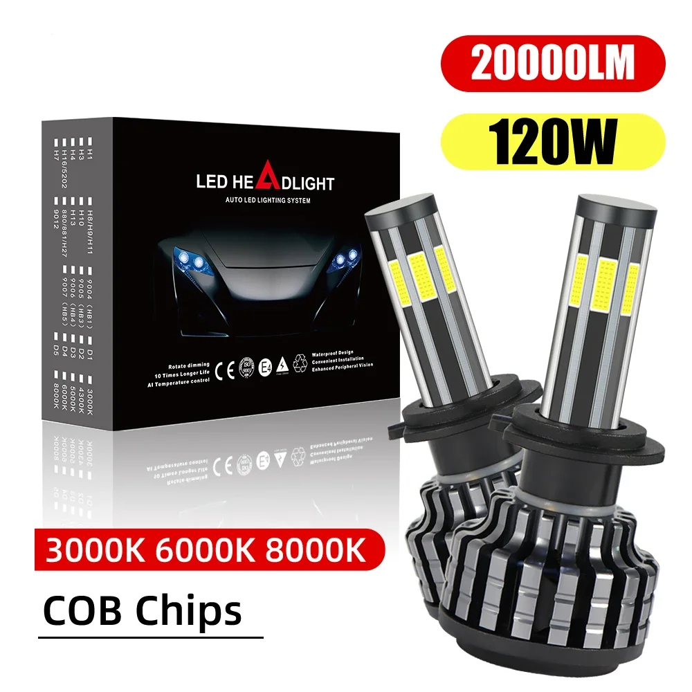 

OLLO F6 Six Sided Lamp Beads H4 H8 H13 9005 9006 H7 H11 LED Headlight Bulb 120W 20000LM 360 Degree COB Chips LED Lights For Car