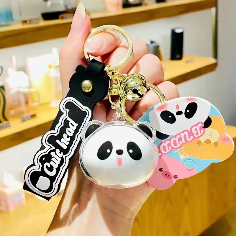 Cute Panda Keychain Acrylic Cute Animal Head Bell Pendant Accessories Student Backpack Accessories Couple Pendant Gift