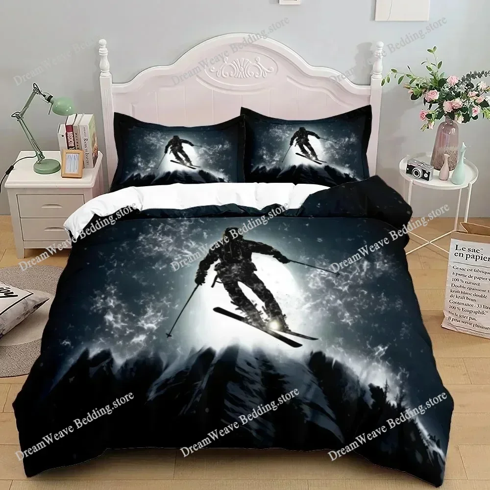 3D Print Mountain Ski Extreme Duvet Cover Set UK Single Double Queen US Twin Full King Size Polyester Bedding Sett592592FQH