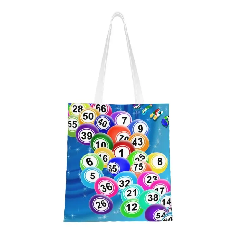 Benutzerdefinierte Bingo Kugeln Leinwand Einkaufstaschen Frauen Durable Lebensmittel Papier Spiel Tote Shopper Taschen