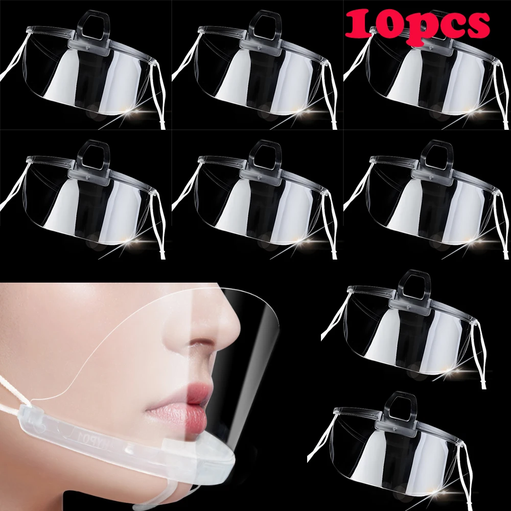 

10pcs Restaurant School Reusable Transparent Anti-fog Mask Shield Cover Chef Anti-saliva Mouth Shield Mouth Mask Cover Plastic