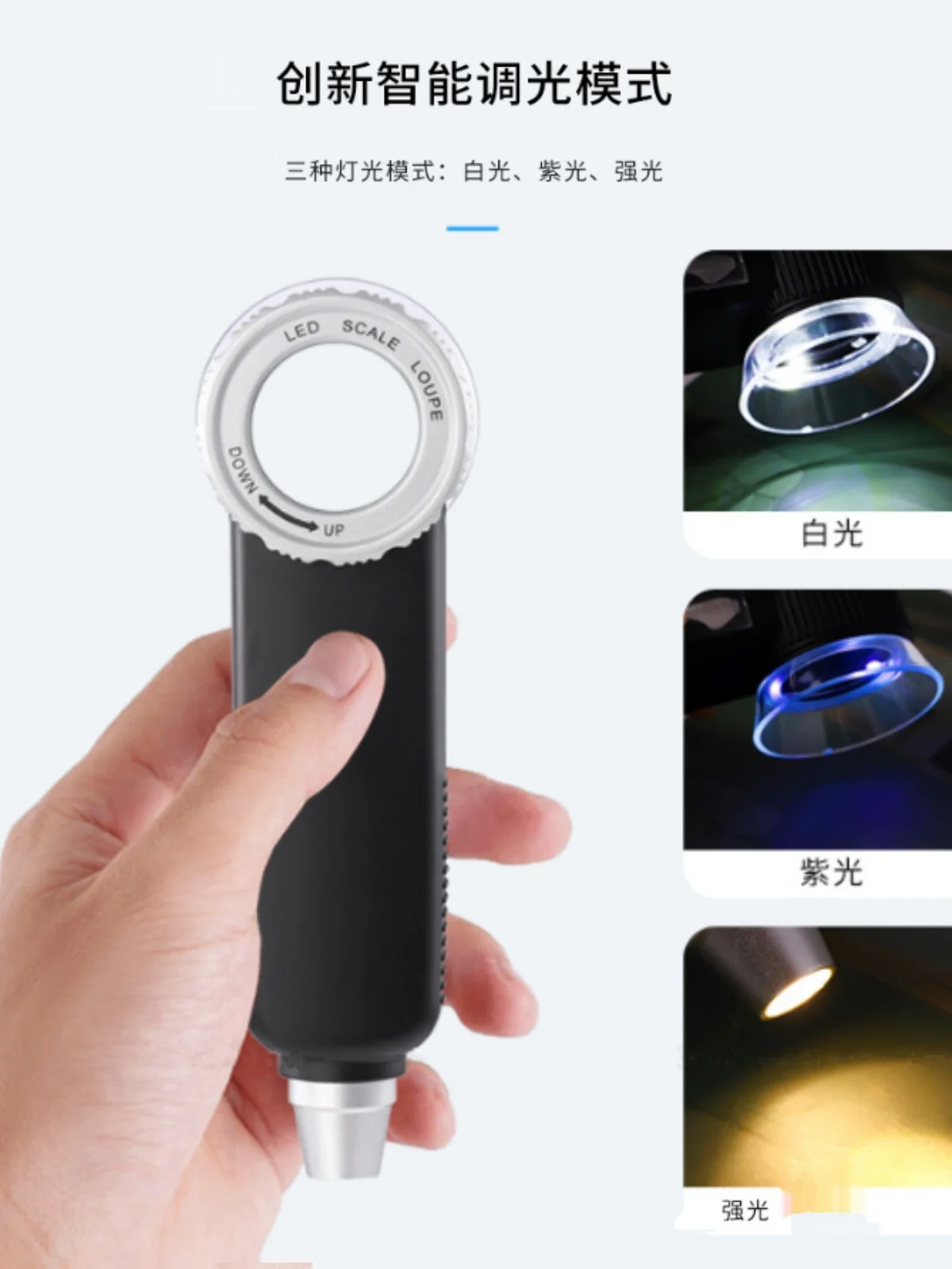 30 times three types of light sources, USB charging model, jade and stone appreciation, antique collection, handheld magnifying