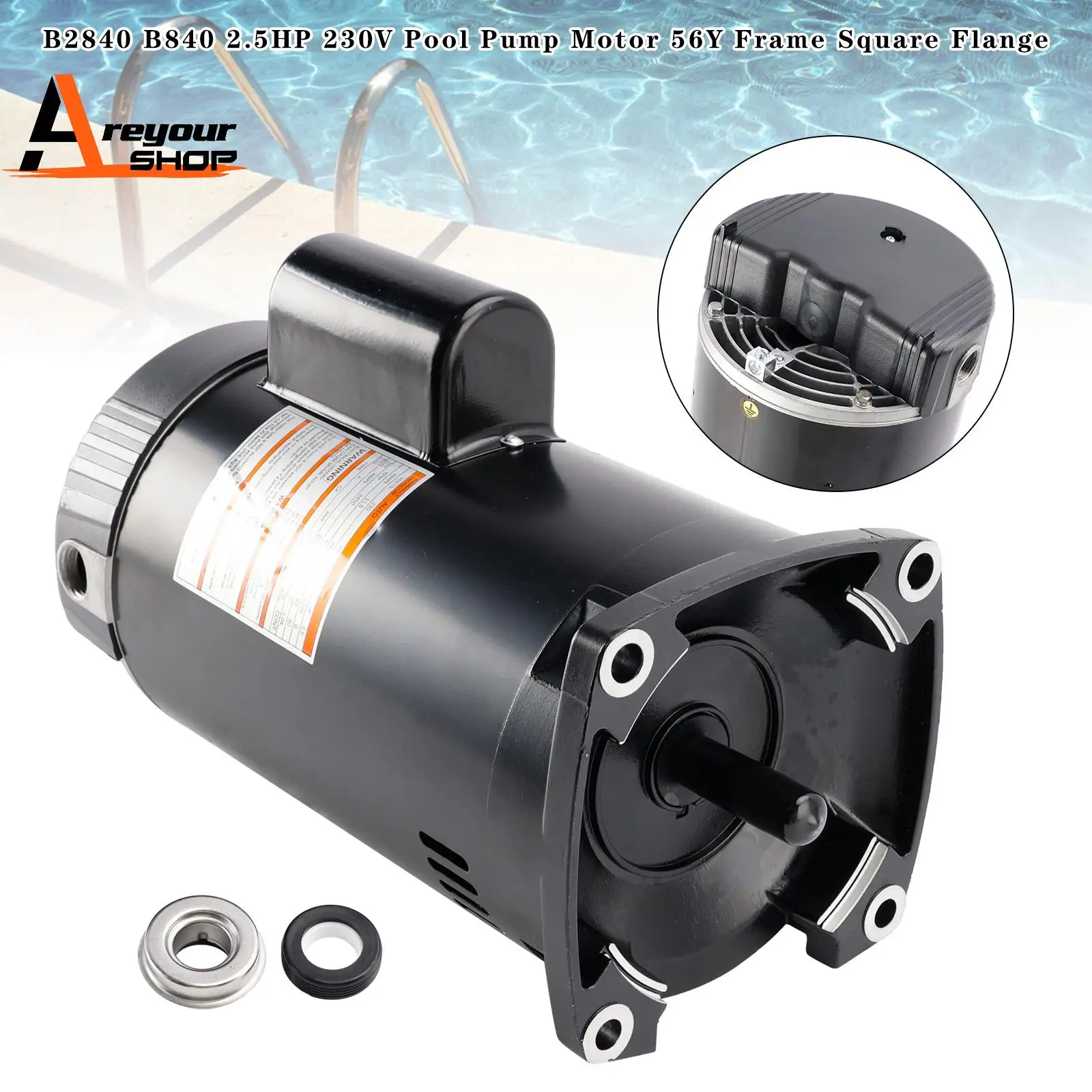 B2840 B840 2.5HP 230V Pool Pump Motor 56Y Frame Square Flange