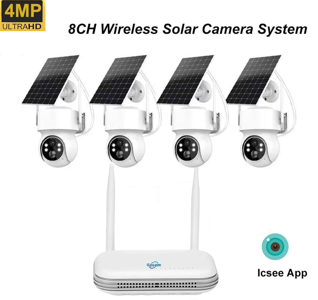 

Uzoom 8-канальная система видеонаблюдения, беспроводной NVR, 4 МП, Wi-Fi, солнечные камеры, обнаружение движения, двустороннее аудио, ИК-ночное видение XMeye
