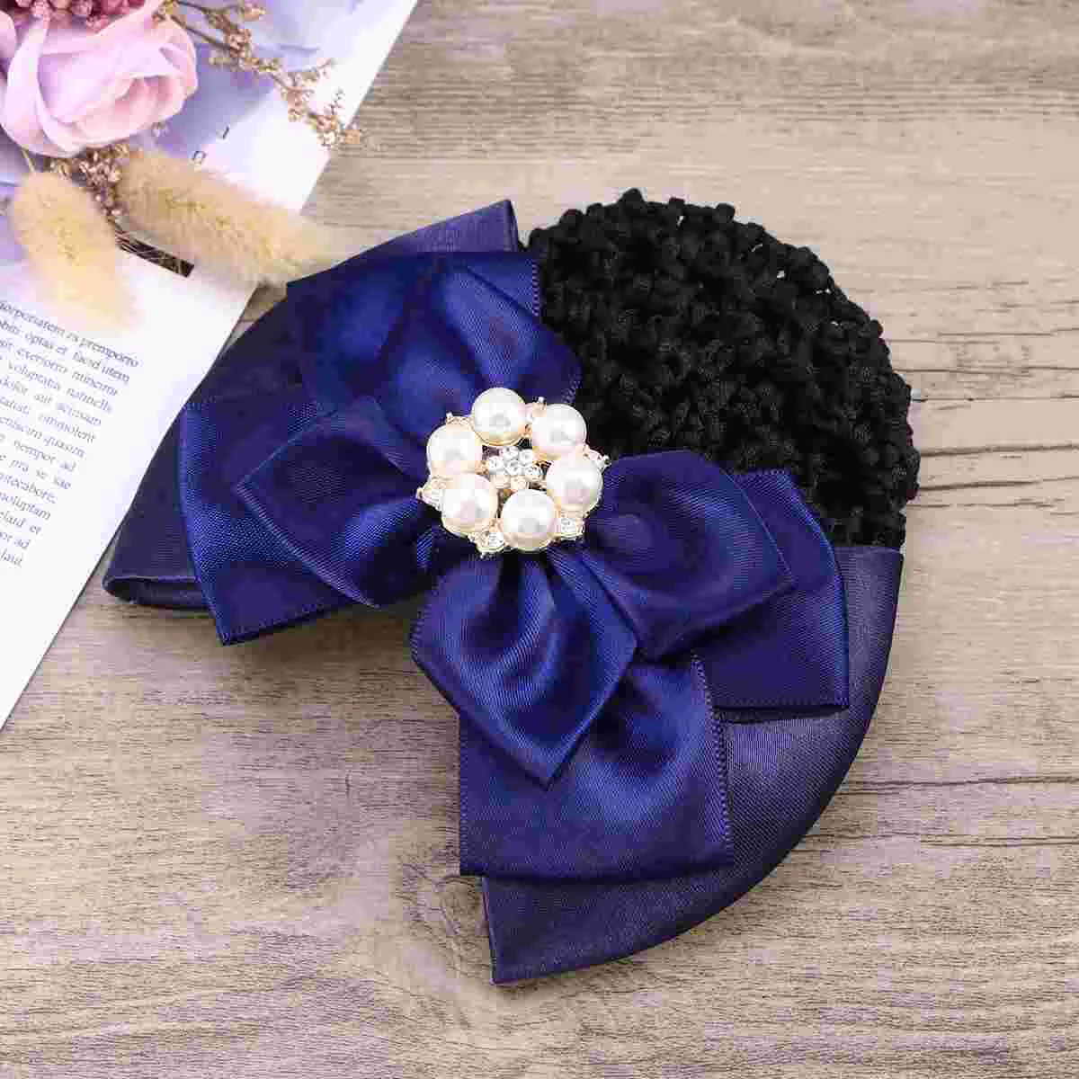 Flight Attendant Nurse Bun Bow Headdress Hair Snood Net Mesh Hair Clip Cross Bow Office Elastic Hairpin for