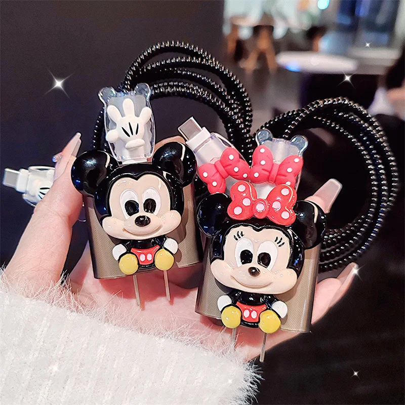 DIY Disney Mickey Minnie For iphone Charging Charger USB Data Cable Protector Case Cover,18W/20W Charger Case For iphone 15