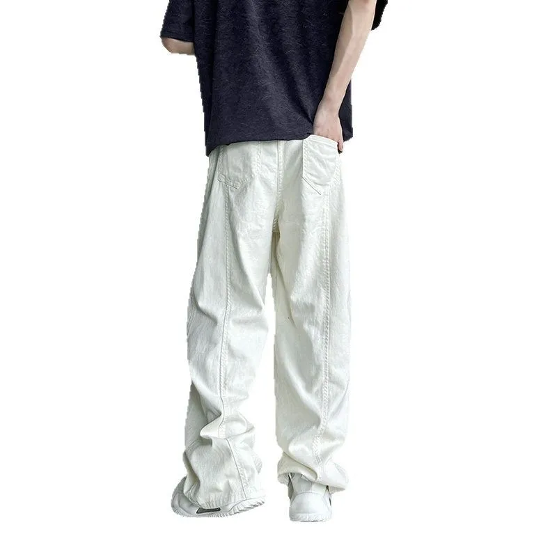 New Loose Harajuku White Jeans Men's Fashion High Street Korean Casual Trousers Male Straight Hip Hop Denim Pants Streetwear Men