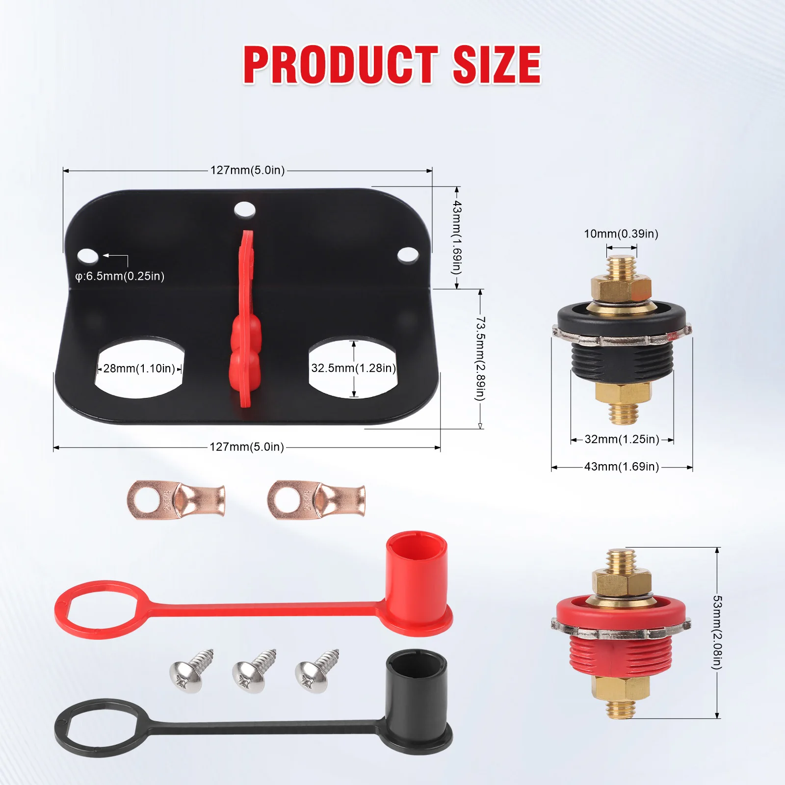 12V 250A  M10 Remote Charging Tool Relocation Kit Positive & Negative Thru Panel Battery Jump Post Terminal for Truck Boat ATV