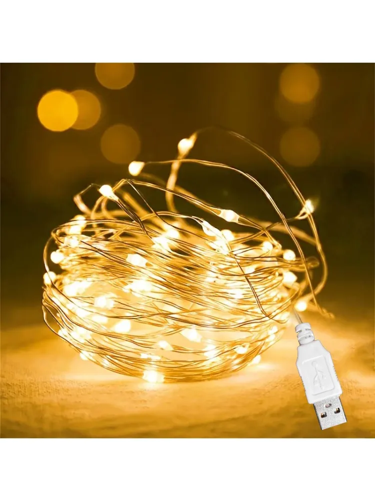USB-betriebene Kupferdraht-Lichterkette, konstant leuchtende Innenbeleuchtung für Raumgestaltung, Spiegel, Fotowand, Hochzeit, Feiertage