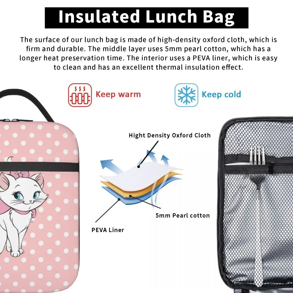 Custom Marie Dot Portable Lunch Box for Women Waterproof Cooler Thermal Food Insulated Lunch Bag School Children Student