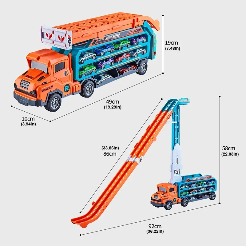변형 대형 트럭 글라이딩 리프팅 레일 장난감 어린이용 컨테이너 운송차 다이캐스트 자동차 플레이세트 소년 어린이 선물