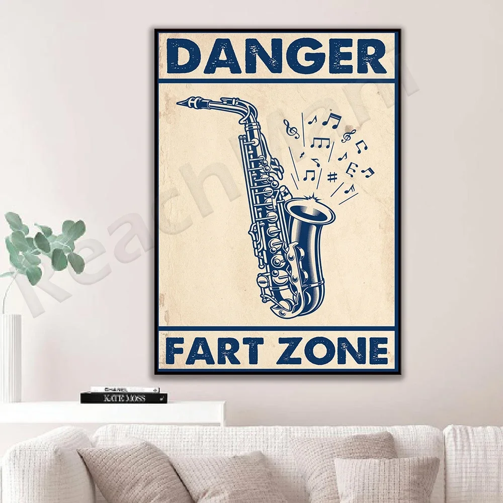 Saxophone Saxophonist Poster Danger Fart Zone Funny Poster Toilet Toilettes Toilettes Home Living Decor Poster