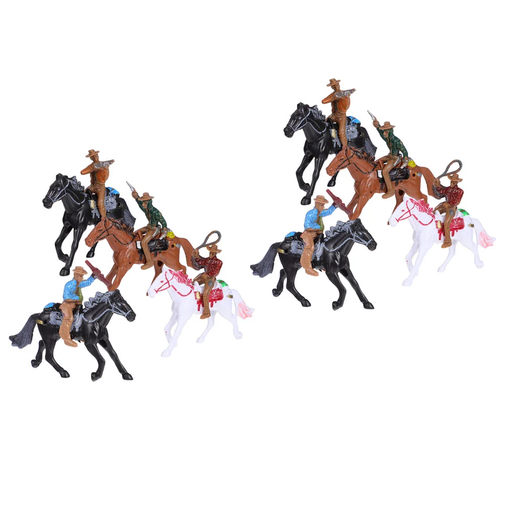 

8 PCS Cowboy Riding Model Micro Landscape Layout Decorations Decorative Models Number Desktop Adornments Plastic Western